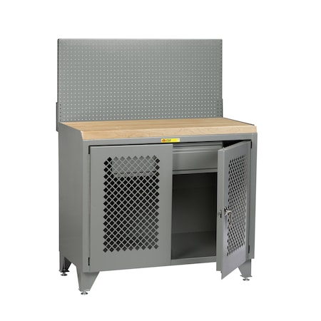 Little Giant Bench Cabinet, 24" X 48", Perforated Doors, Butcher Block, Pegboard MJPLL2D2448HDPB